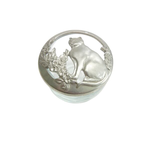 Seagull Pewter Pot Potpourri Bowl & Lid Cat With Flowers Design Canada 1988 - Picture 1 of 6